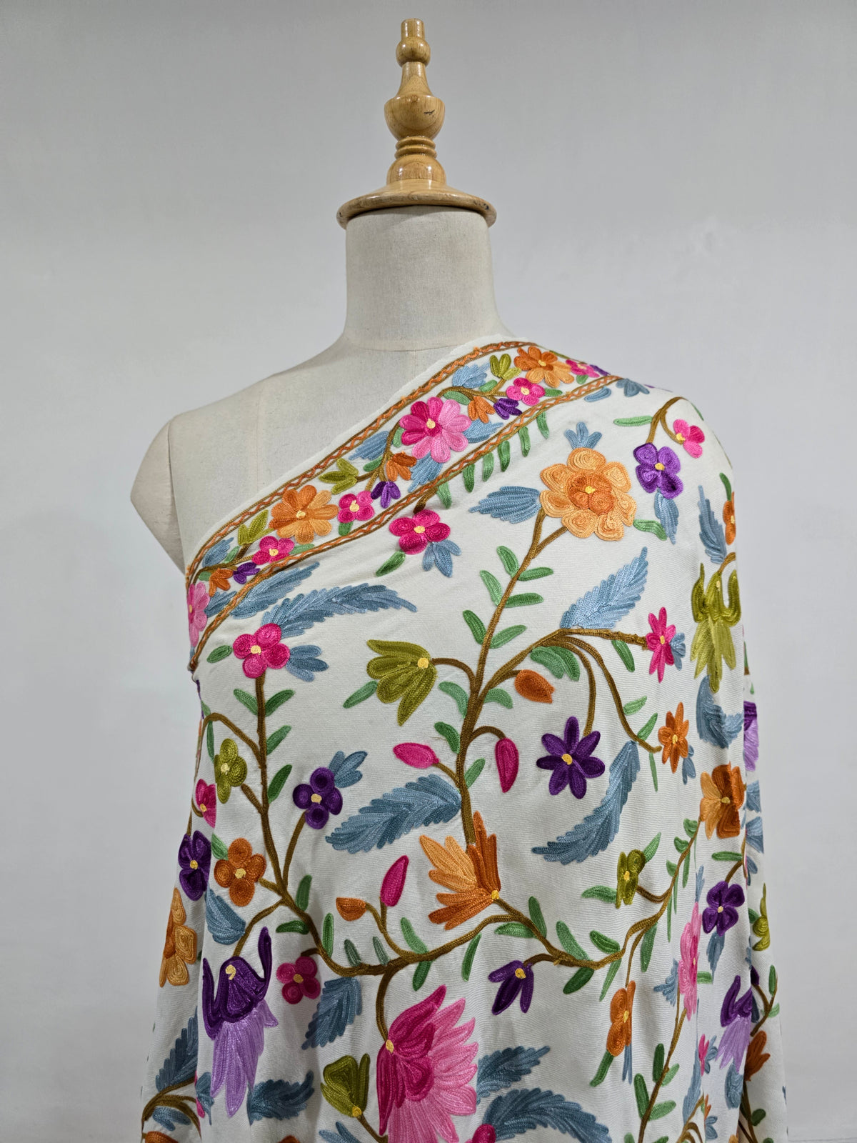 Gulbahaar Merino Wool Aari Embroidered Shawl