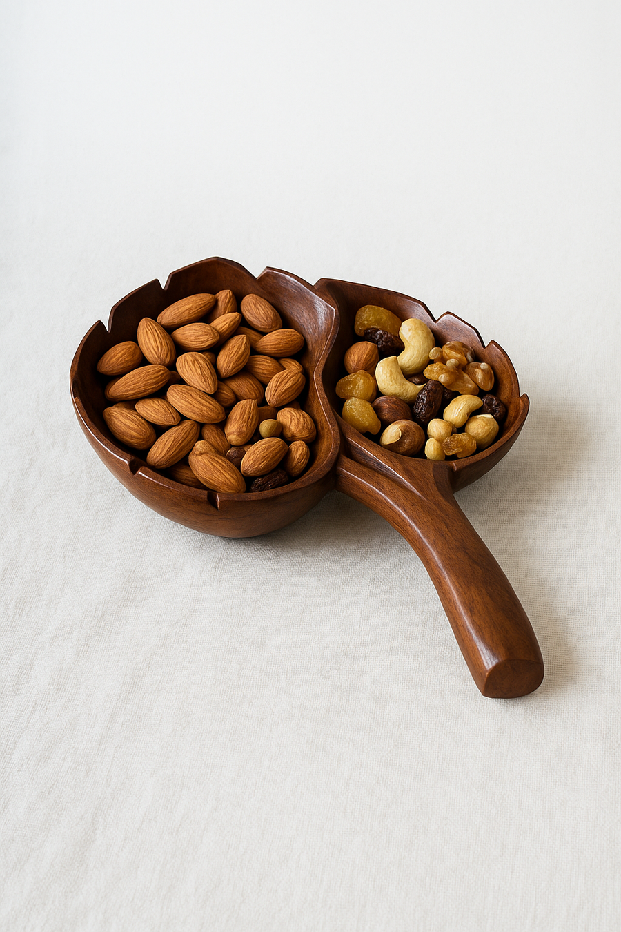 Hand-Carved Walnut Wood Leaf Bowl