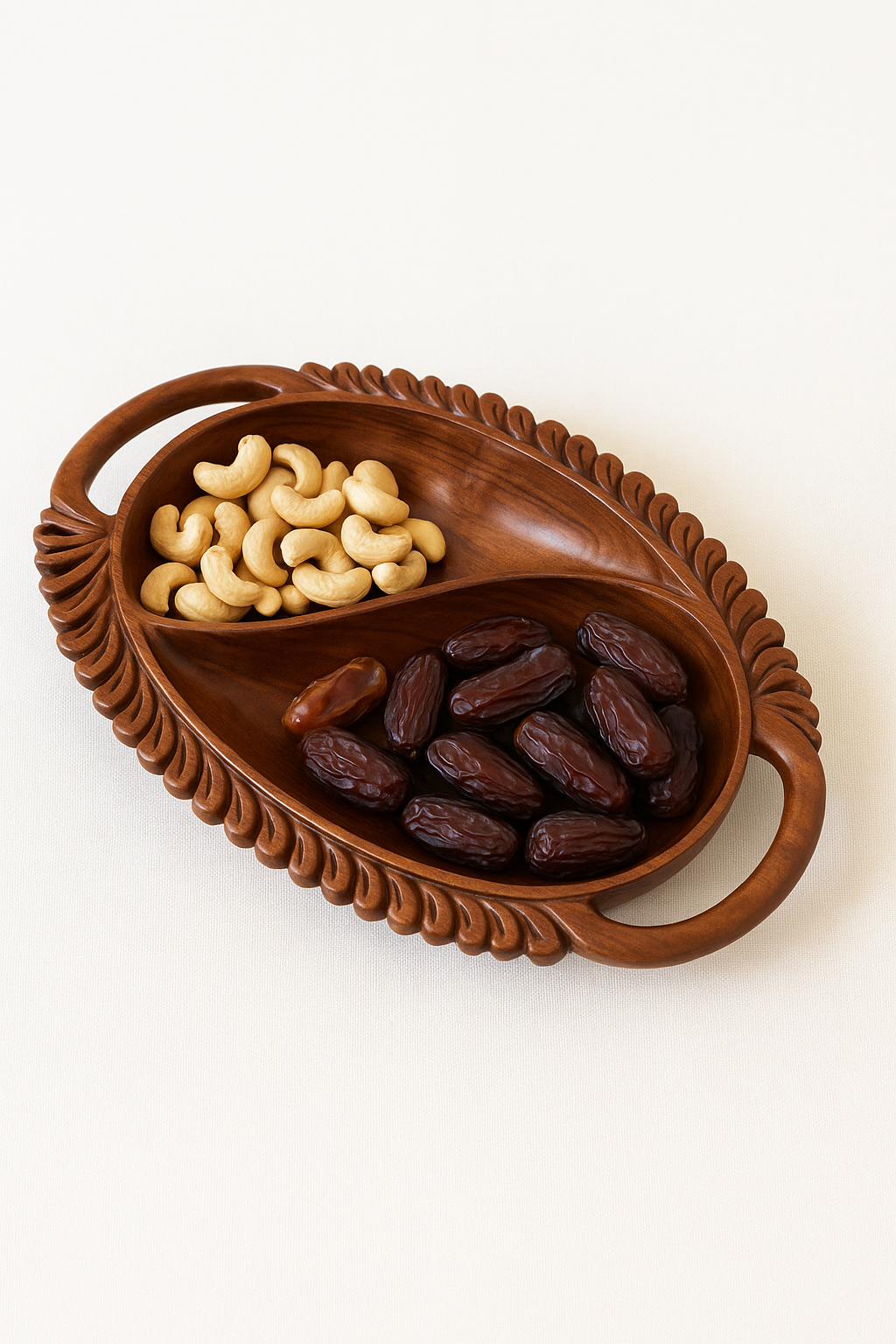 Hand-Carved Walnut Wood Dry Fruit Platter โ KashmKari