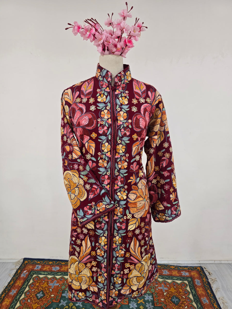 Gulnaar Burgundy Aari Embroidered Jacket