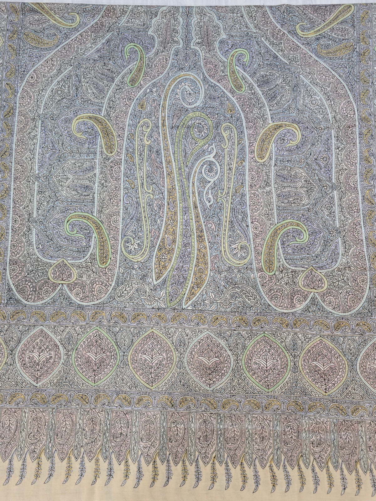 Pure Pashmina 3 Yards Muted Paisley Symphony: Sozni Hand Embroidered
