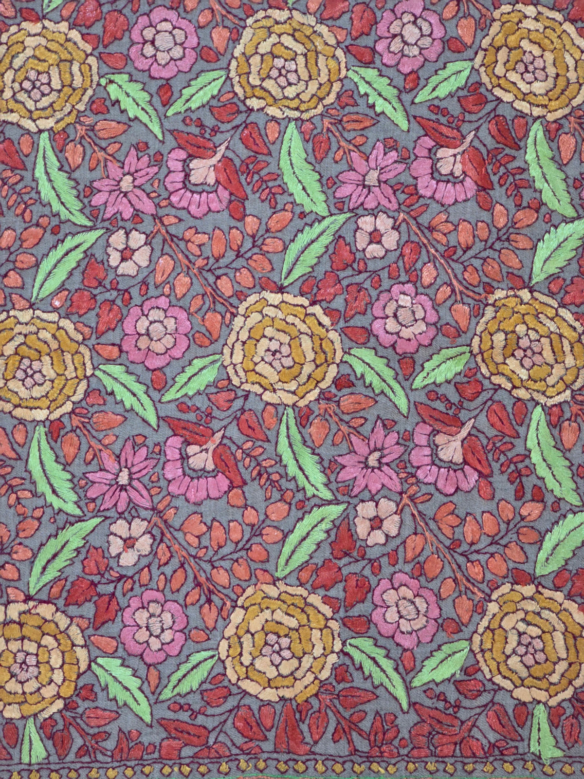 Pure Pashmina 3 Yards Saffron Orchard Bloom: Sozni Hand Embroidered