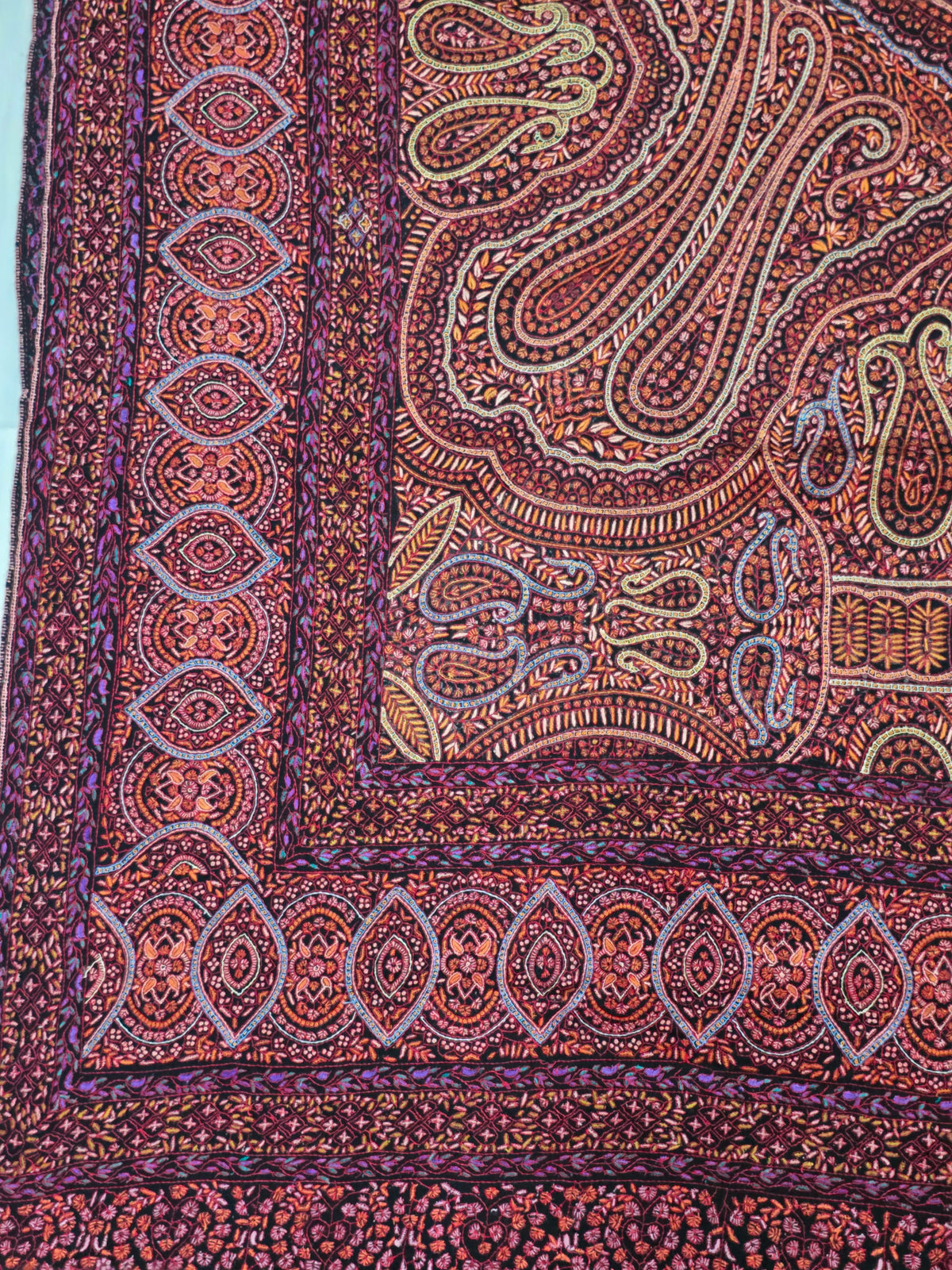 Pure Pashmina 3 Yards Kalamkari Shawl Sozni Hand Embroidered
