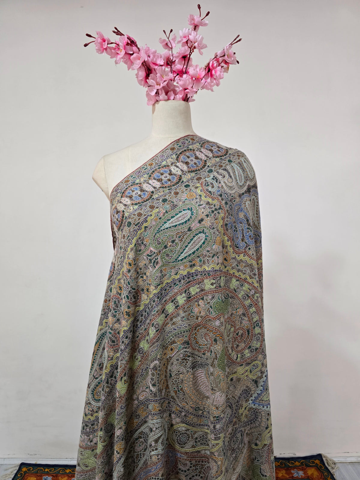 Pure Pashmina 3 Yards Kalamkari Shawl Sozni Hand Embroidered