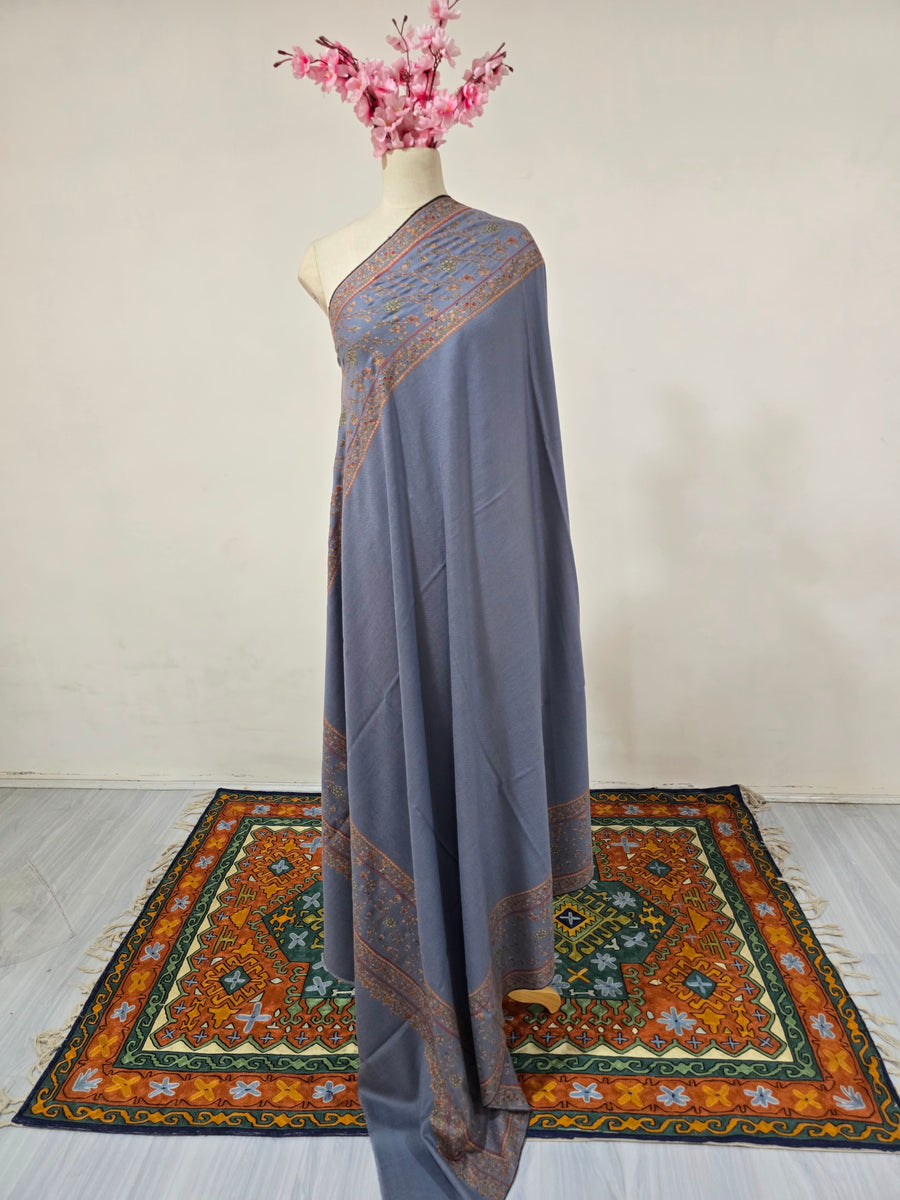 Pure Pashmina 3 Yards with Pure Silk Sozni thread Hand Embroidered