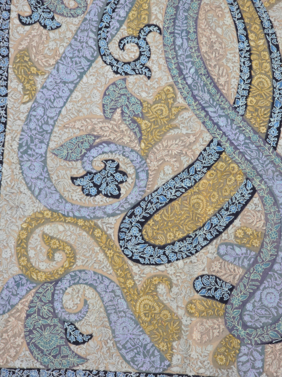 Pure Pashmina 3 Yards Golden Mist Paisley: Sozni Hand Embroidered