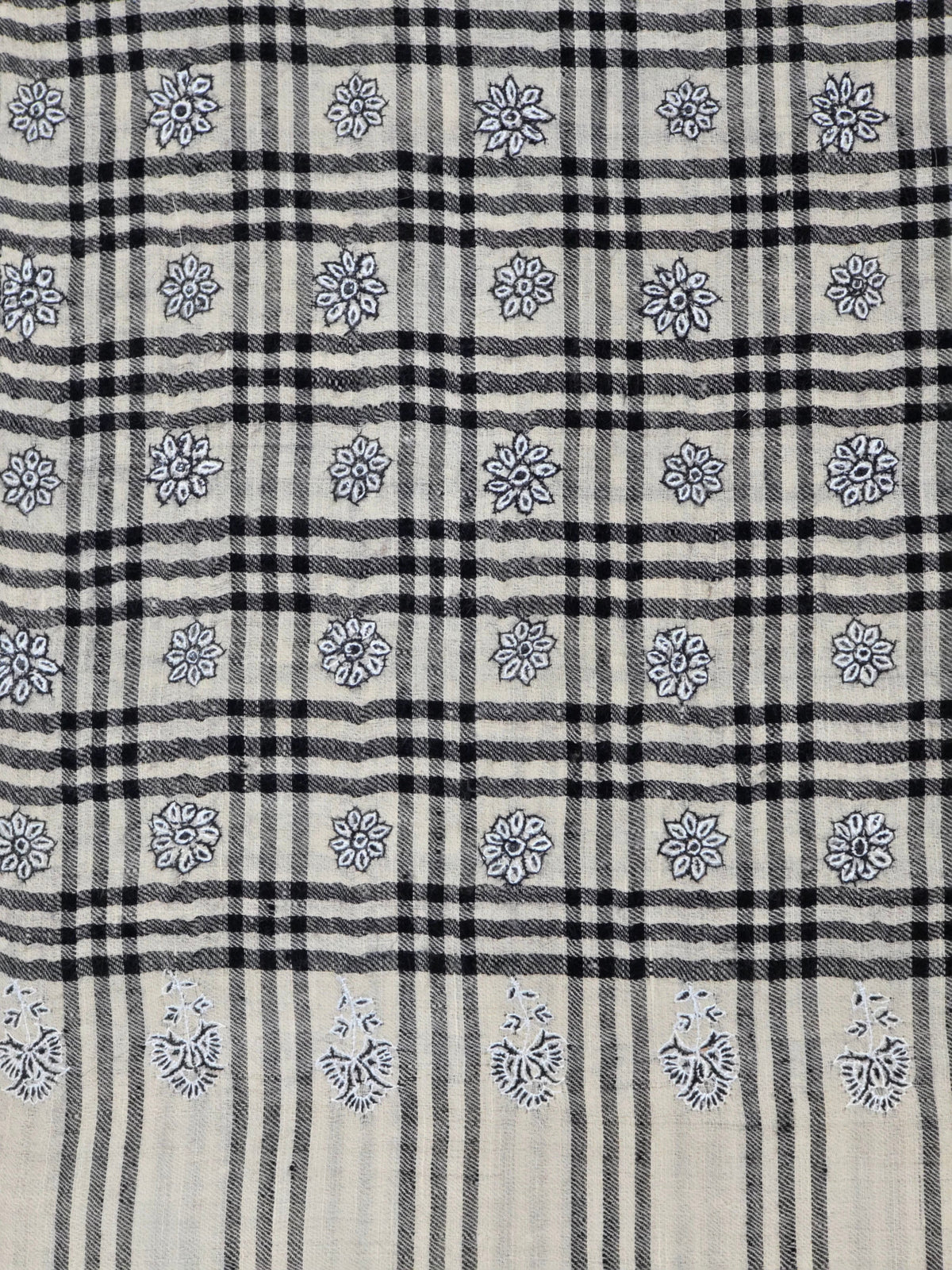 Heritage Lattice Whisper: Hand Embroidered Pure Pashmina Shawl