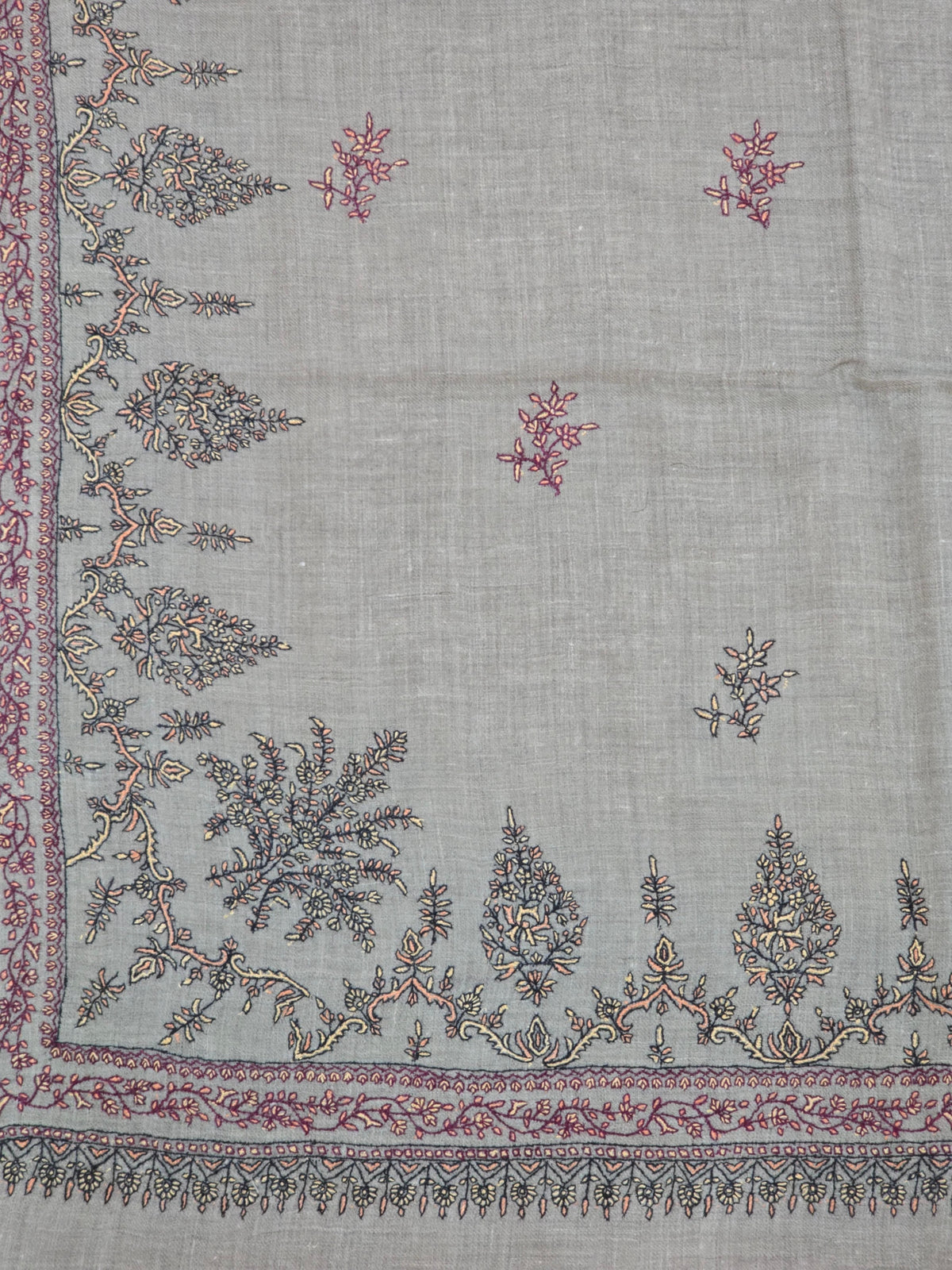 Amber Regal Border: Hand Embroidered Pure Pashmina Shawl