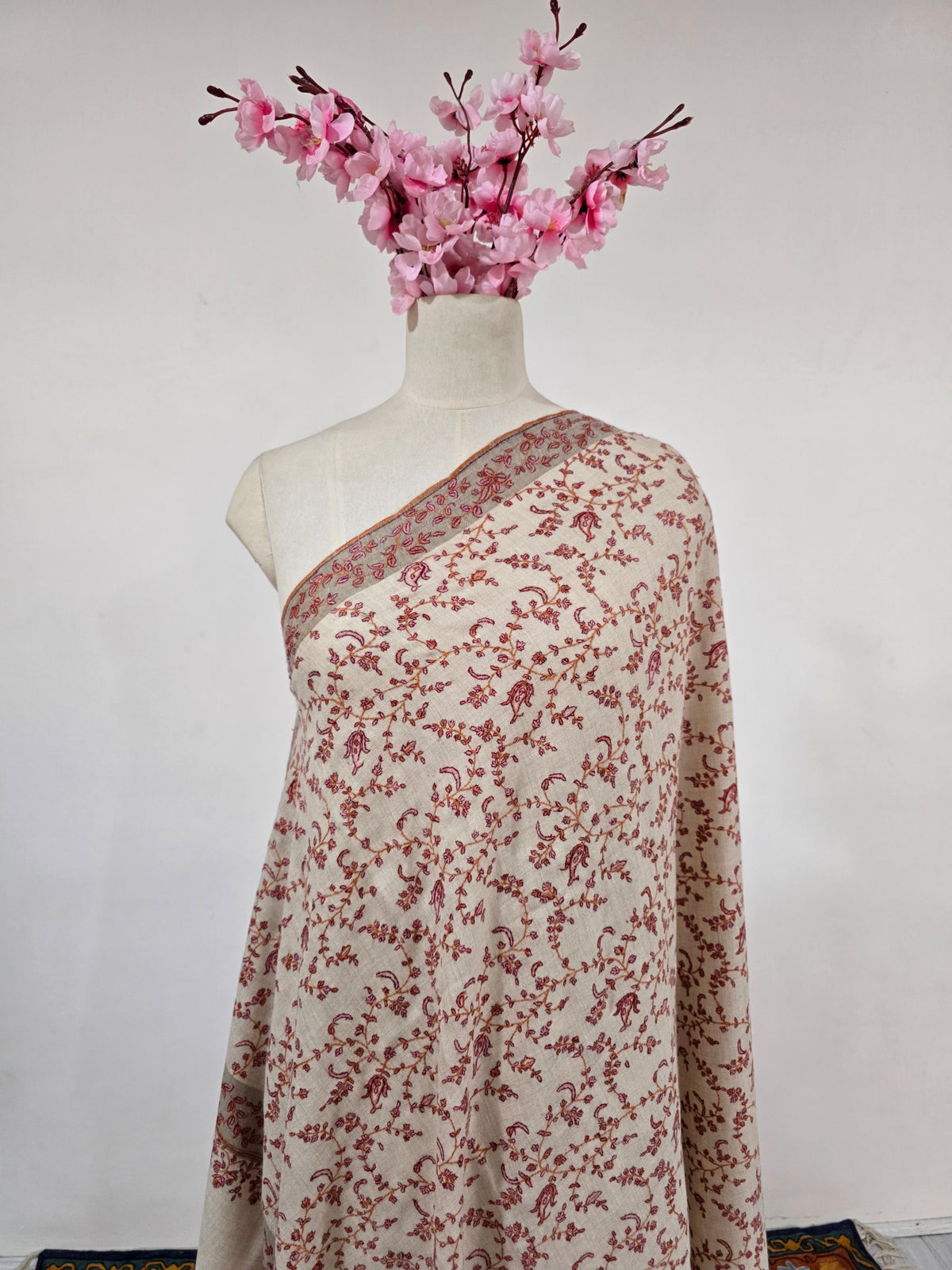 Rosevine Allure: Hand Embroidered Pure Pashmina Shawl