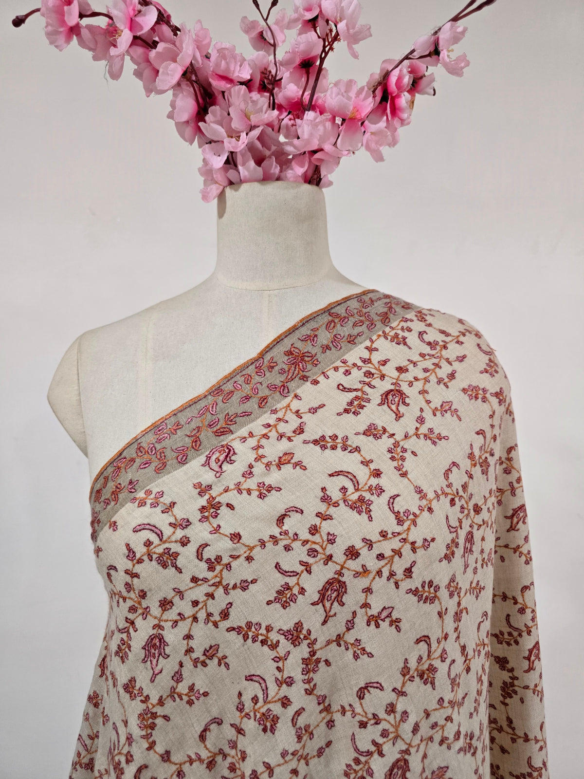 Rosevine Allure: Hand Embroidered Pure Pashmina Shawl