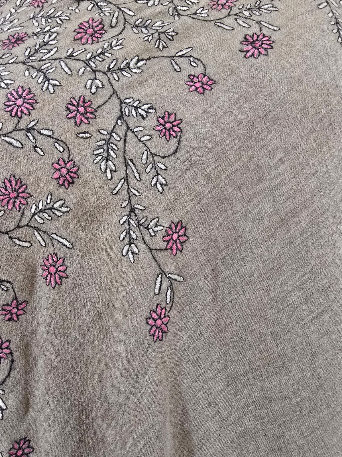 Twilight Blossom Veil: Hand Embroidered Pure Pashmina Shawl