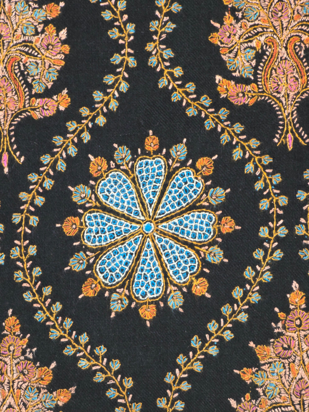 Midnight Garden Opulence: Hand Embroidered Pure Pashmina Shawl