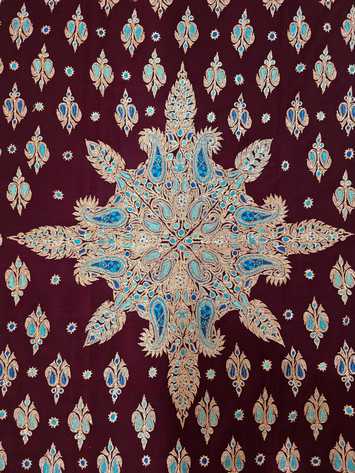 Royal Garnet Aura: Tilla Hand Embroidered Pure Pashmina Shawl