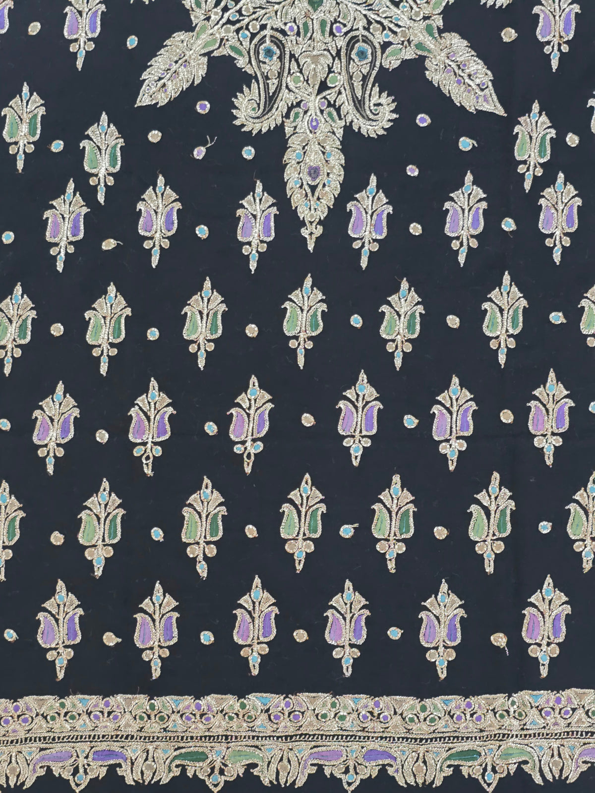 Midnight Regal Bloom: Tilla Hand Embroidered Pure Pashmina Shawl