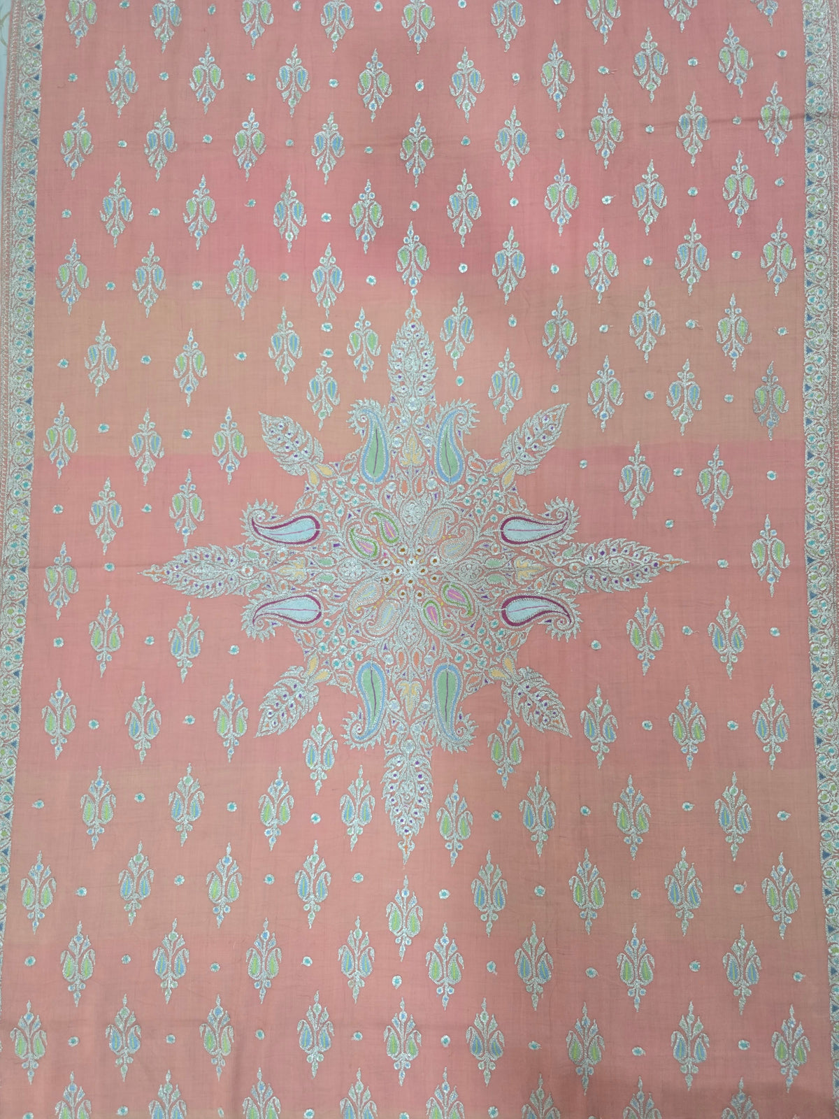 Blush Harmony Elegance: Tilla Hand Embroidered Pure Pashmina Shawl