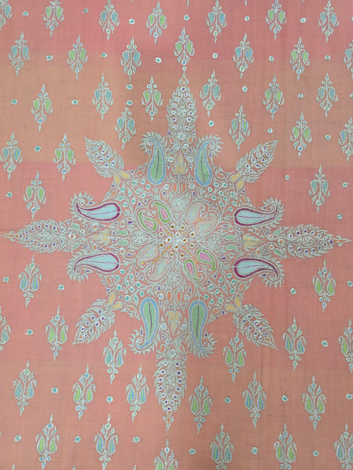 Blush Harmony Elegance: Tilla Hand Embroidered Pure Pashmina Shawl