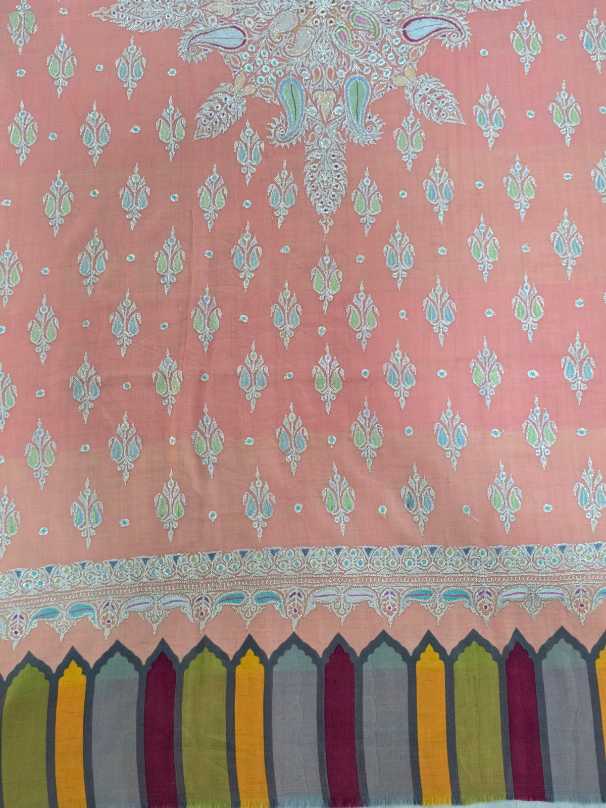 Blush Harmony Elegance: Tilla Hand Embroidered Pure Pashmina Shawl