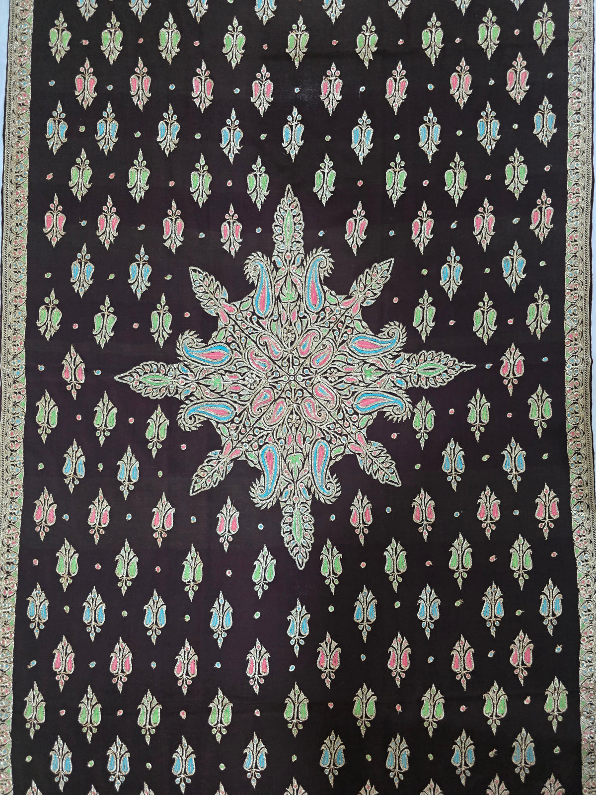 Midnight Jewel Garden: Tilla Hand Embroidered Pure Pashmina Shawl