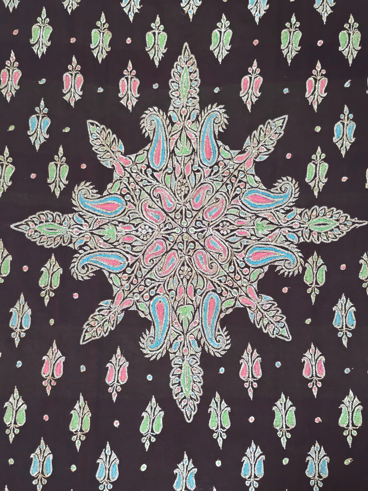 Midnight Jewel Garden: Tilla Hand Embroidered Pure Pashmina Shawl
