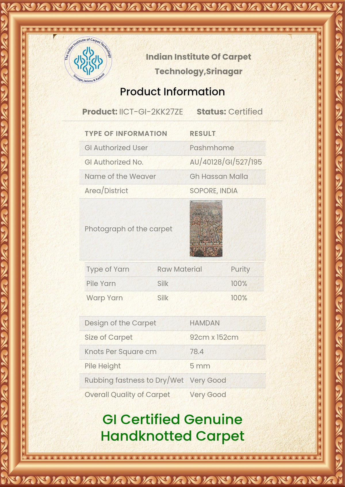 5ft x 3ft Classic Garden Panel Tapestry: Hand Knotted Mulberry silk on silk Kashmiri Carpet