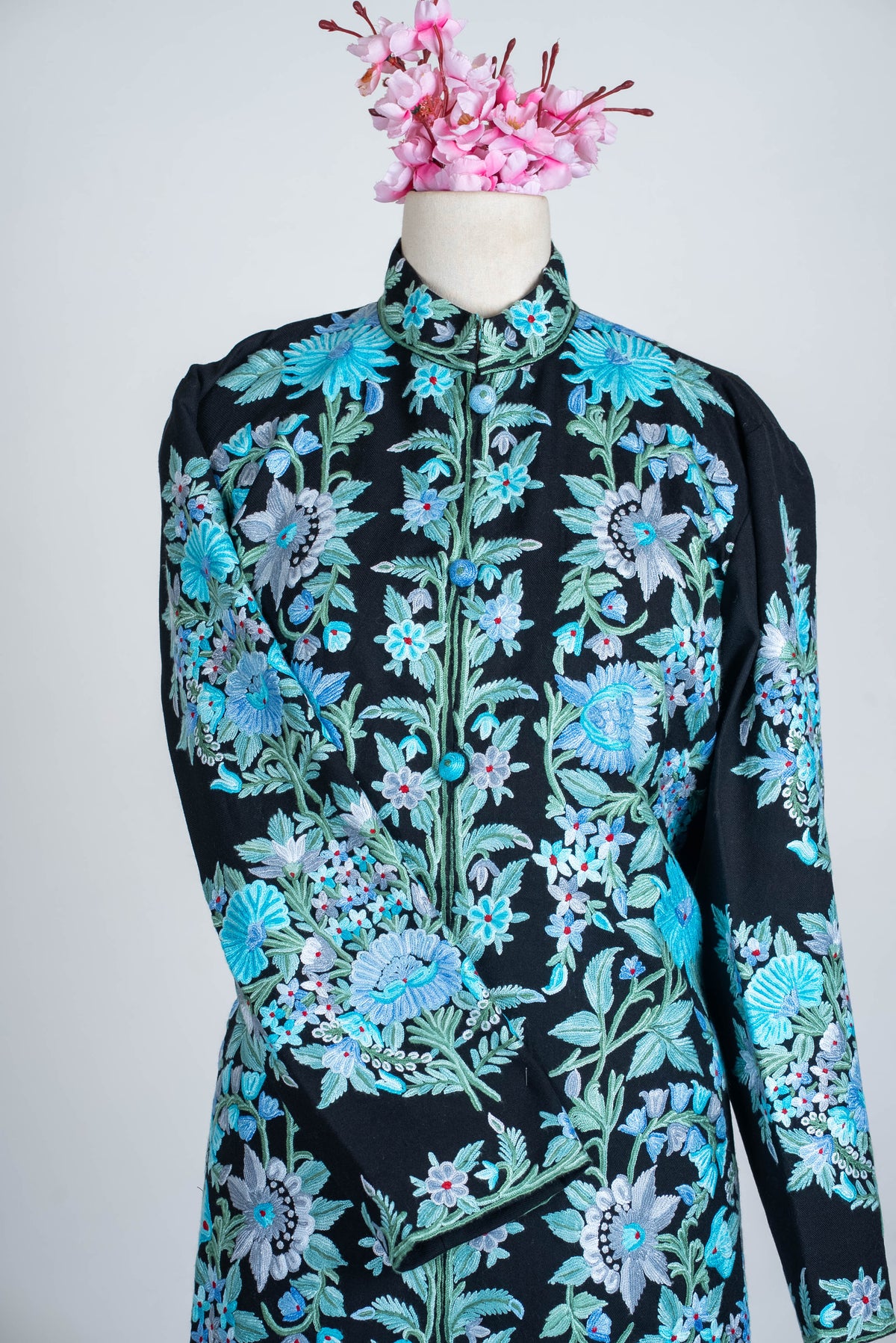 Midnight Bloom Aari Hand Embroidered Long Jacket