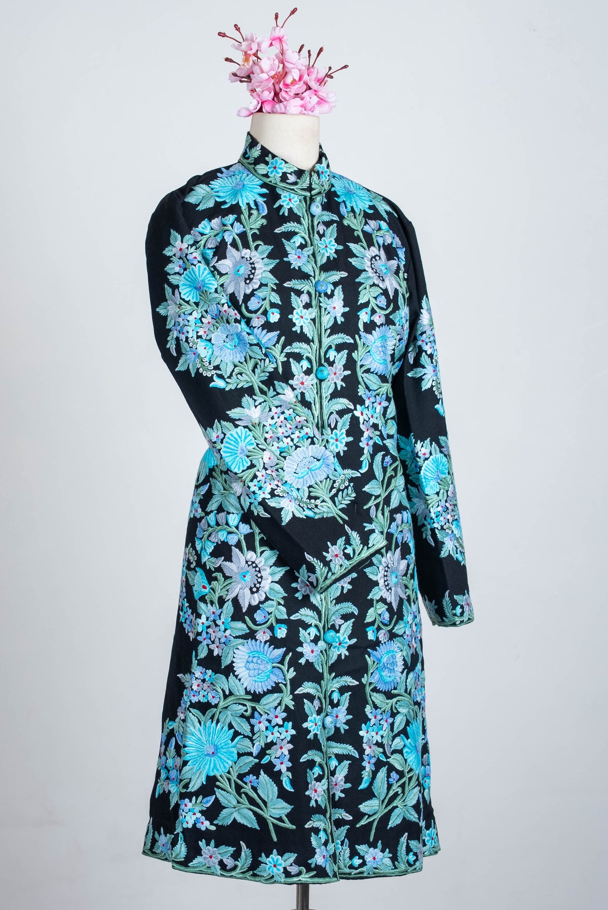 Midnight Bloom Aari Hand Embroidered Long Jacket