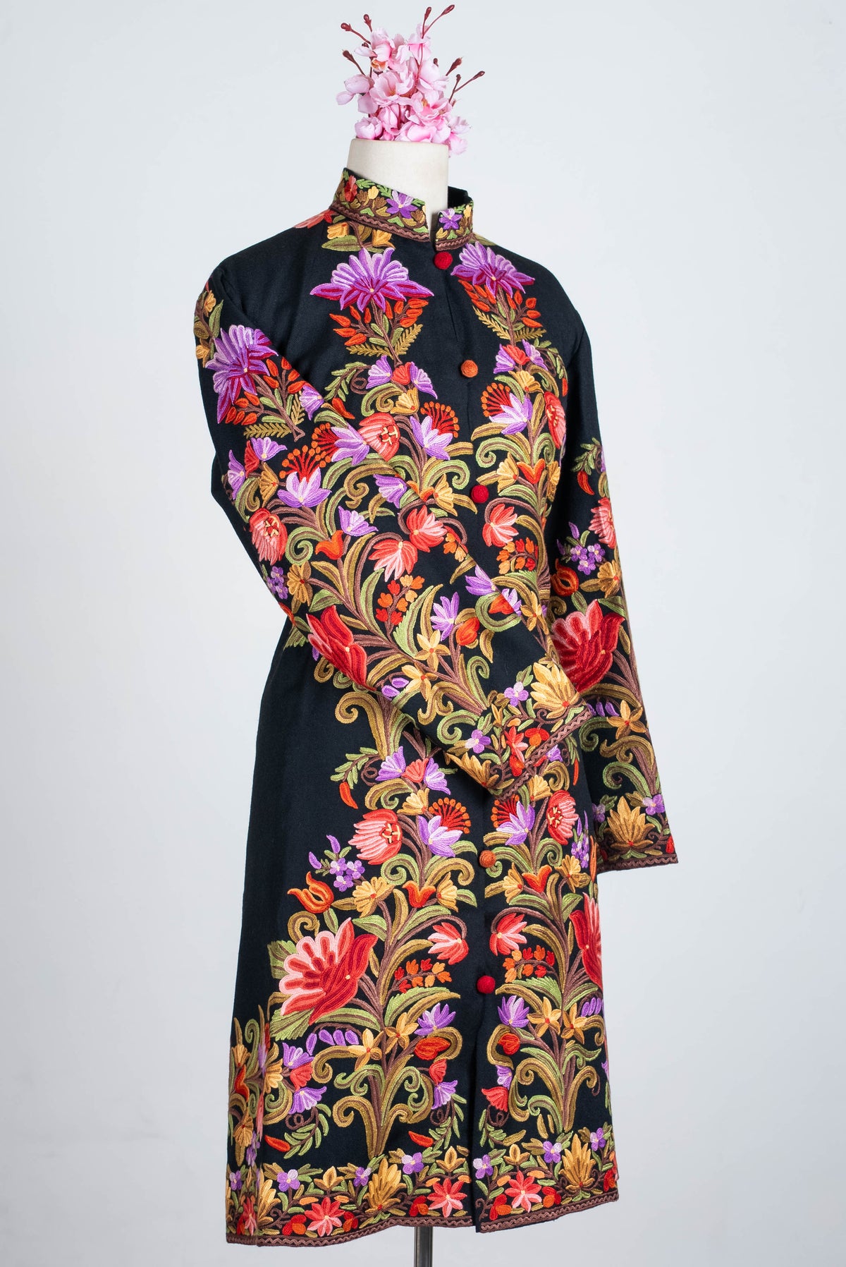 Enchanted Florals Aari Hand Embroidered Long Jacket