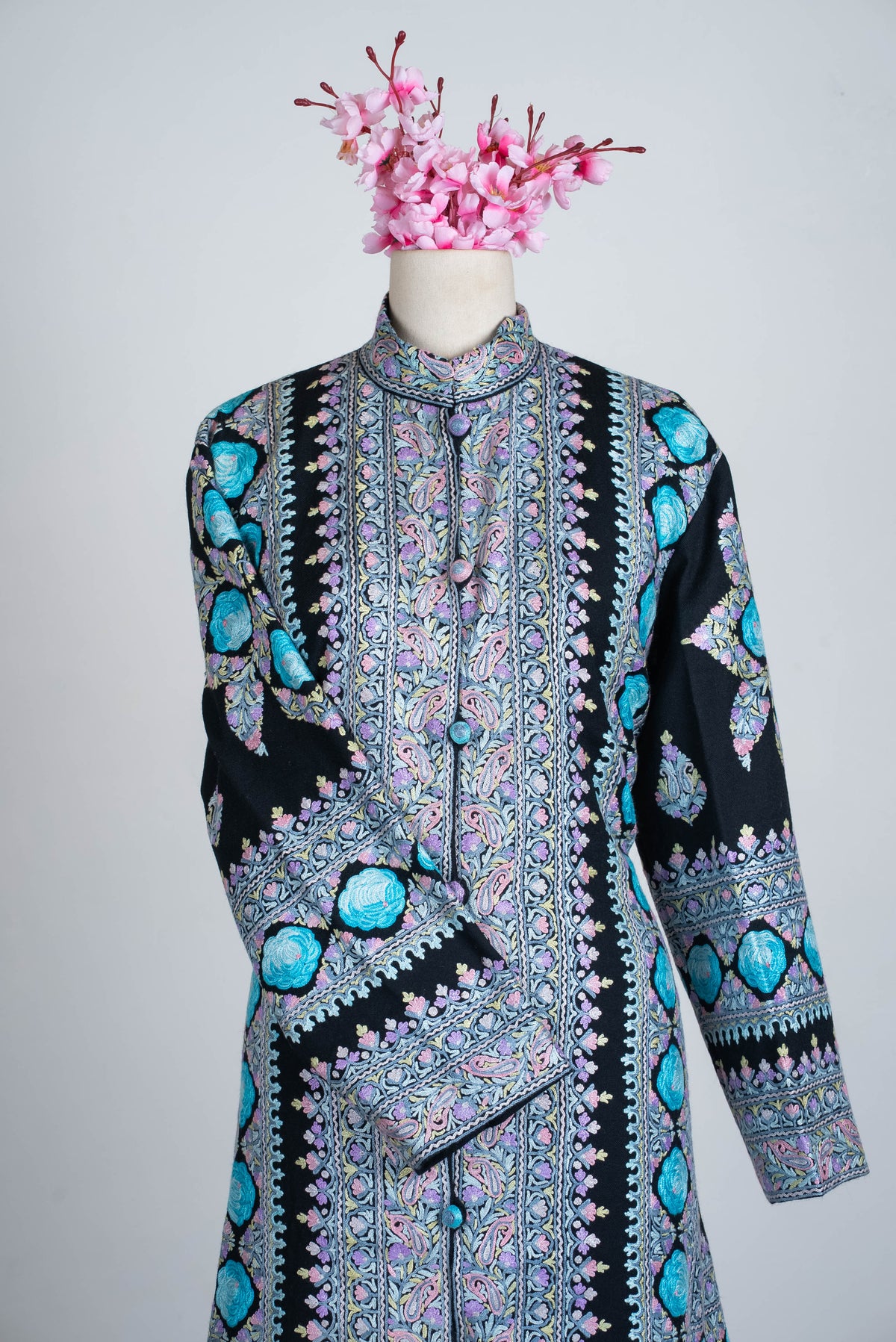 Frosted Paisley Aari Hand Embroidered Long Jacket