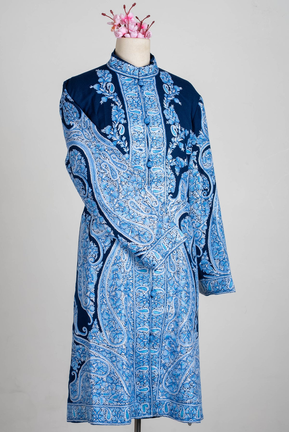 Sapphire Paisley Aari Hand Embroidered Long Jacket