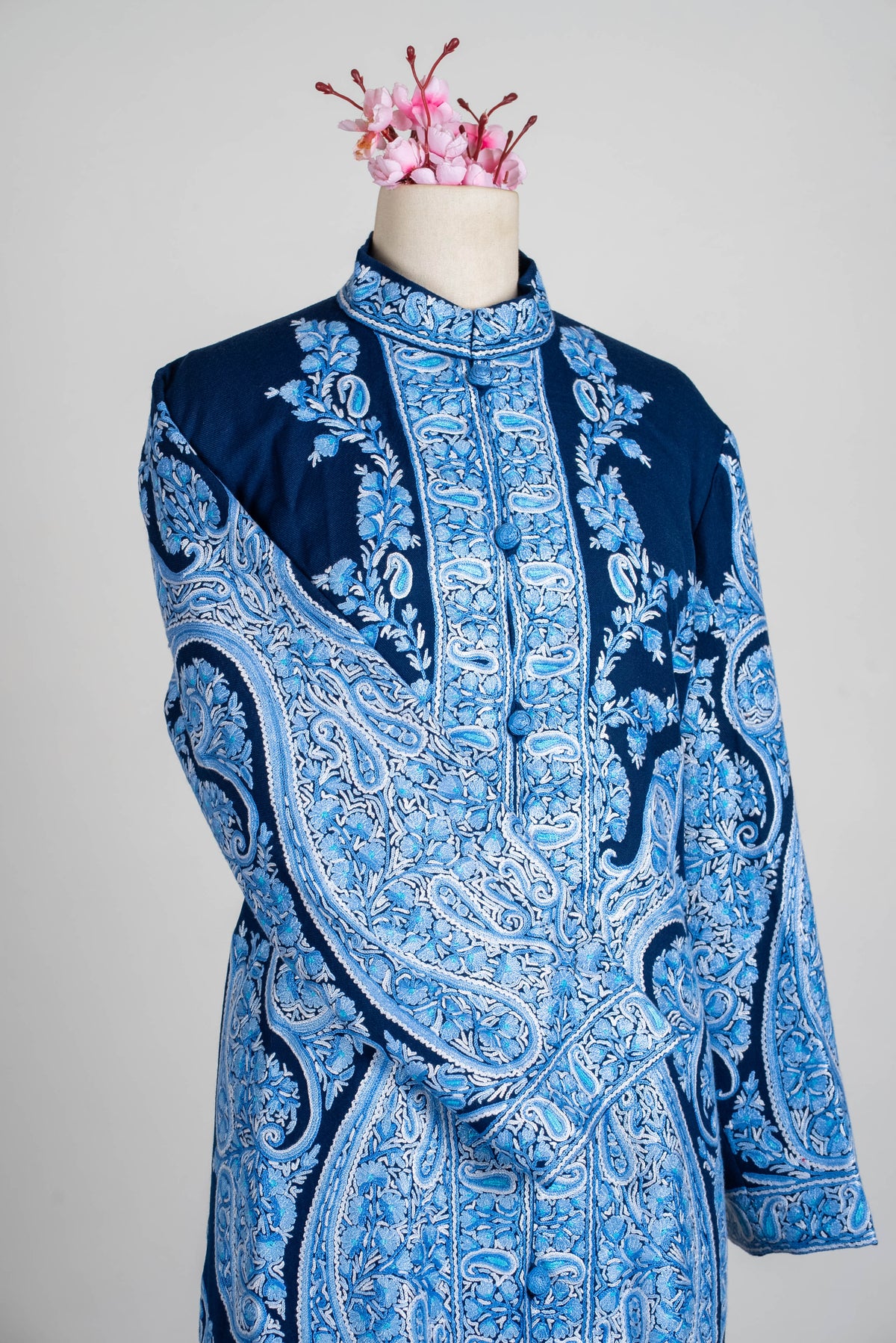 Sapphire Paisley Aari Hand Embroidered Long Jacket