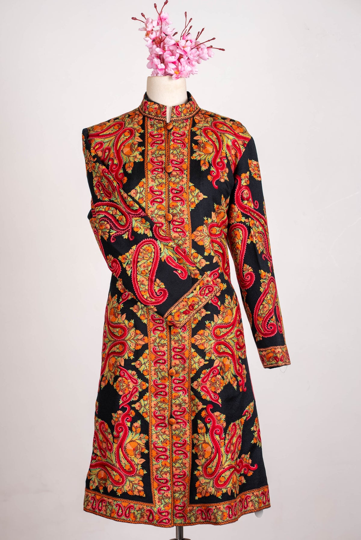 Crimson Paisley Aari Hand Embroidered Long Jacket