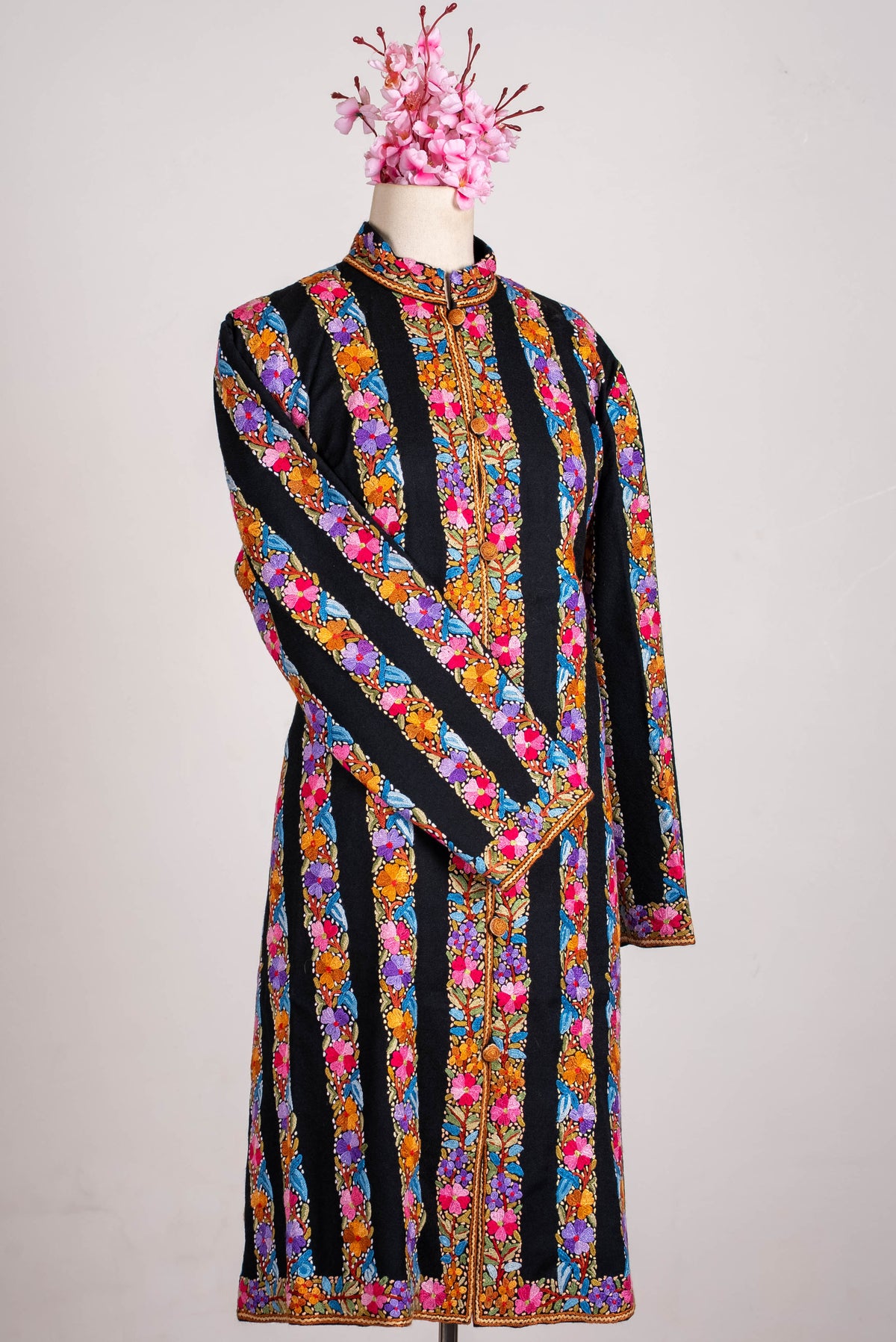 Carnival Stripe Aari Hand Embroidered Long Jacket