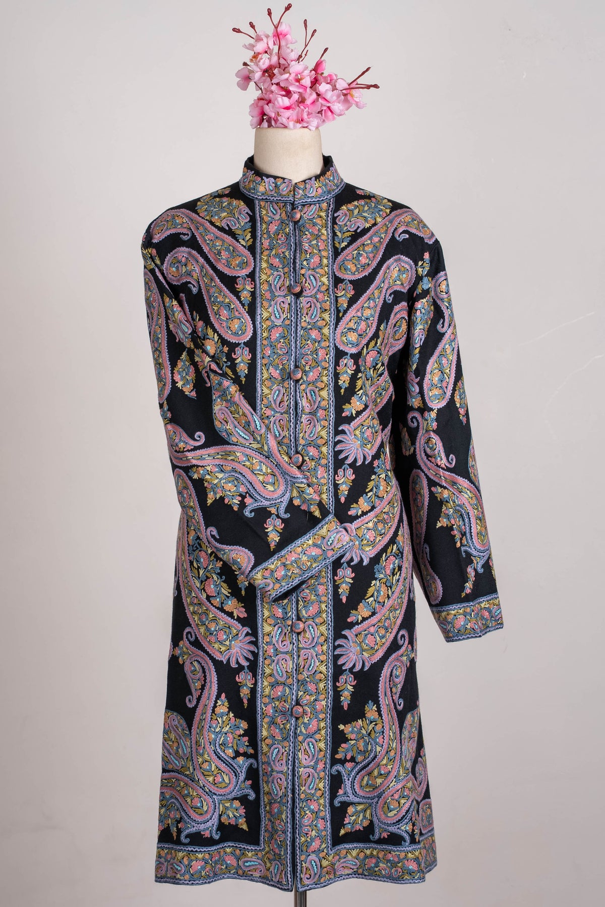 Pastel Paisley Aari Hand Embroidered Long Jacket