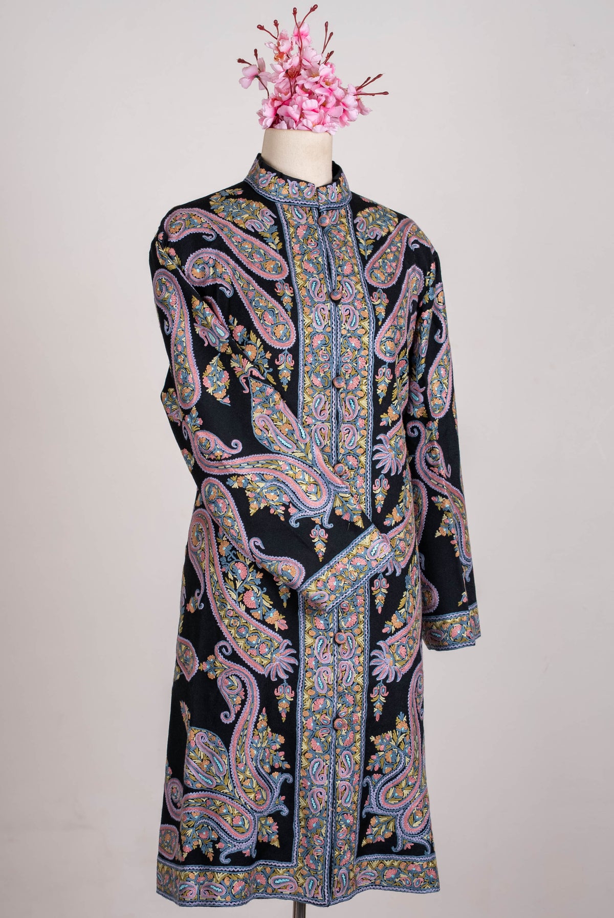 Pastel Paisley Aari Hand Embroidered Long Jacket