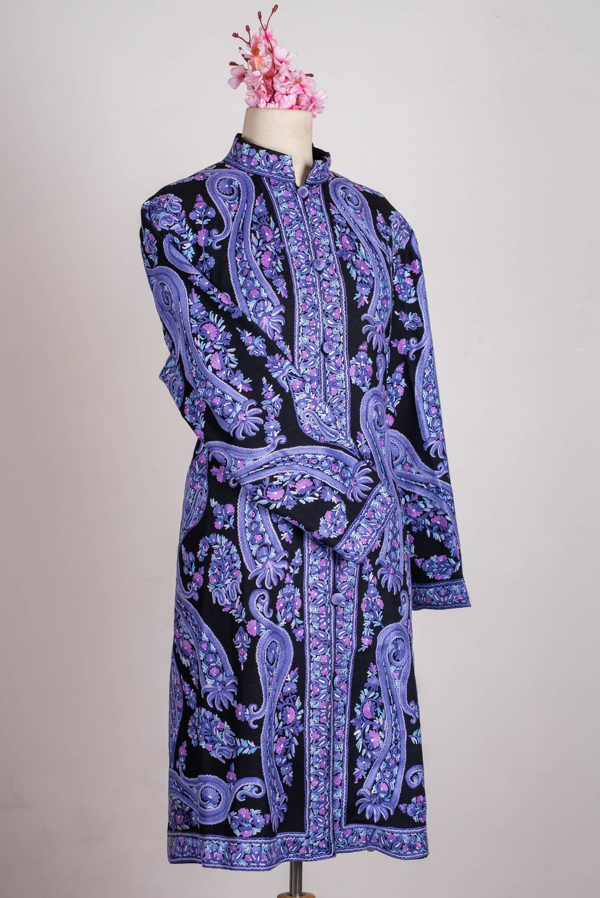 Lavender Paisley Aari Hand Embroidered Long Jacket