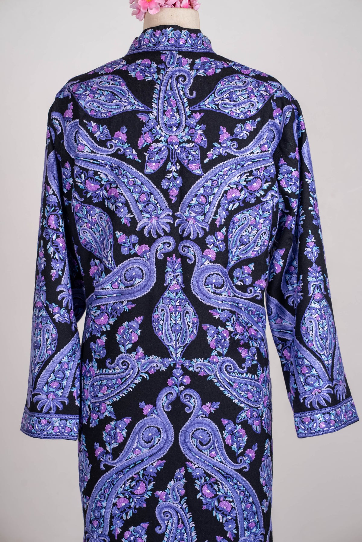 Lavender Paisley Aari Hand Embroidered Long Jacket