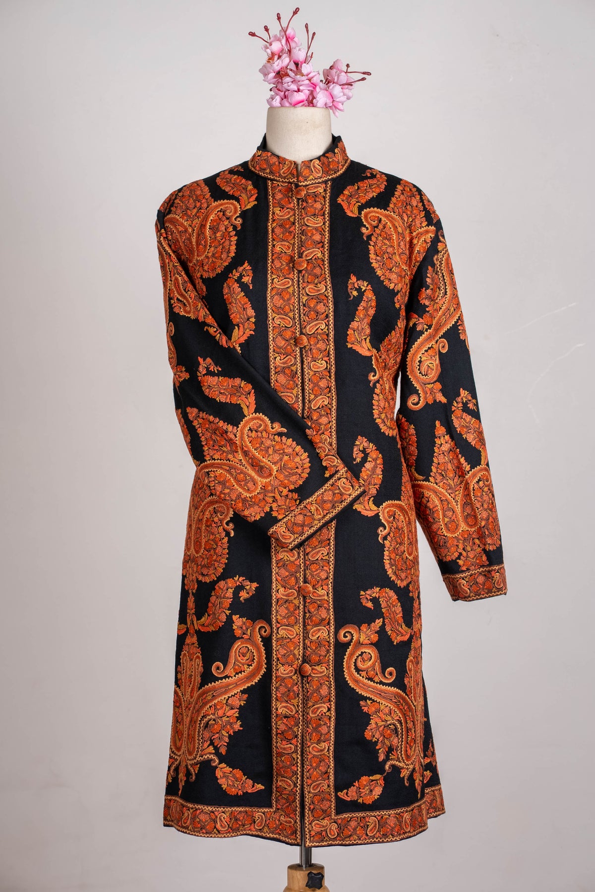 Burnt Amber Aari Hand Embroidered Long Jacket