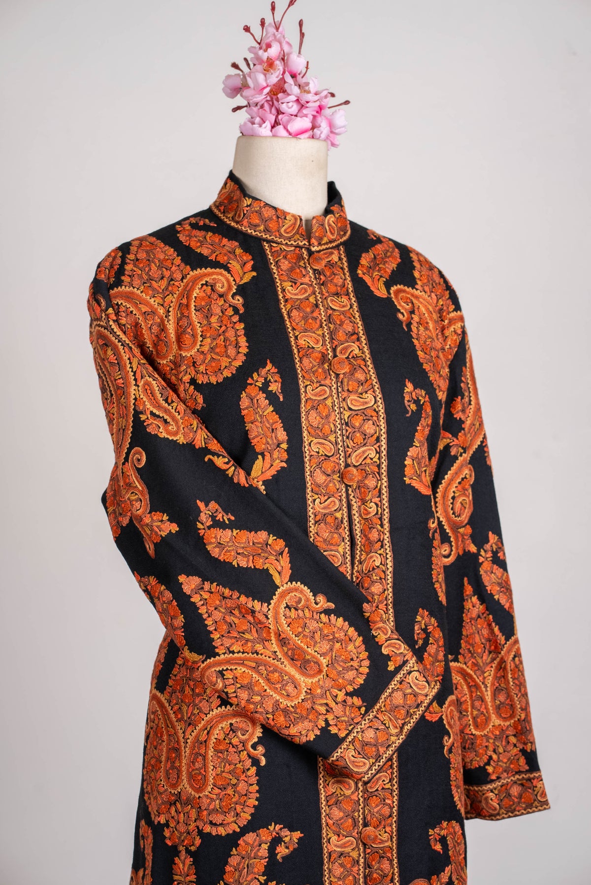 Burnt Amber Aari Hand Embroidered Long Jacket