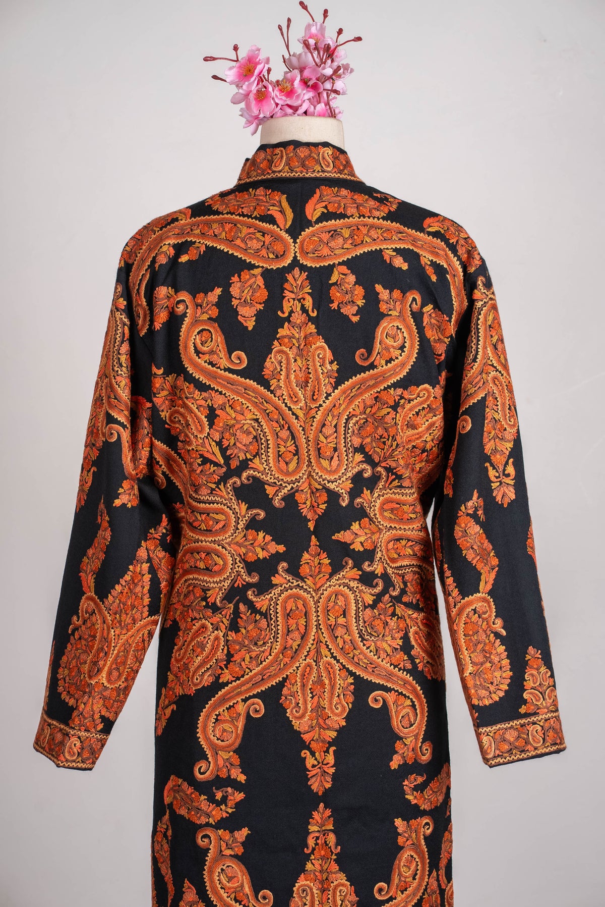 Burnt Amber Aari Hand Embroidered Long Jacket