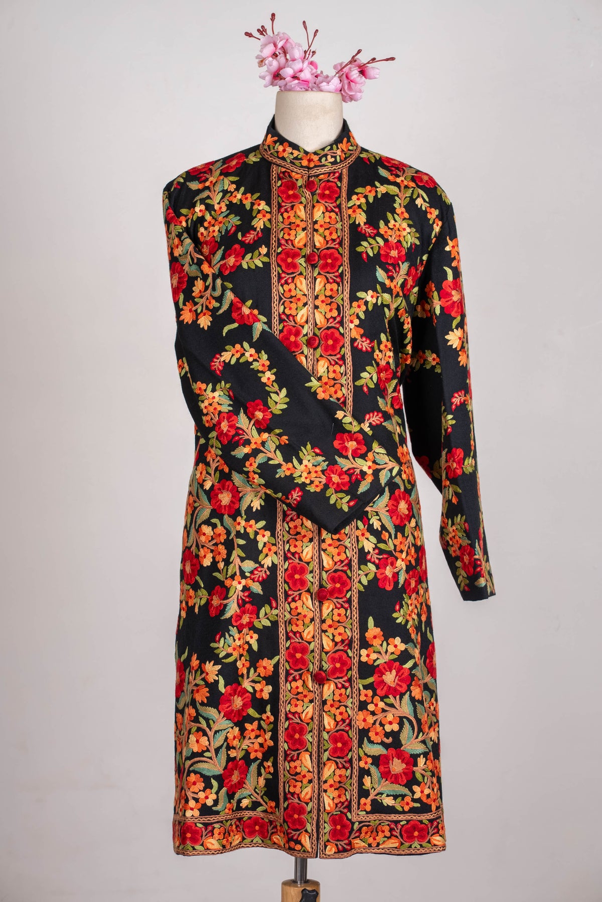 Crimson Garden Aari Hand Embroidered Long Jacket