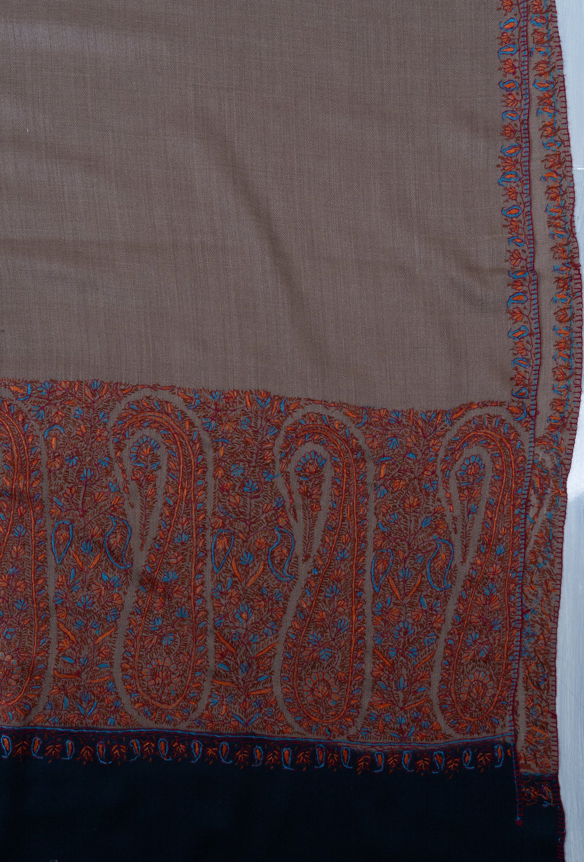 Cocoa Dusk Border 2.5 Yards Sozni Hand Embroidered Shawl