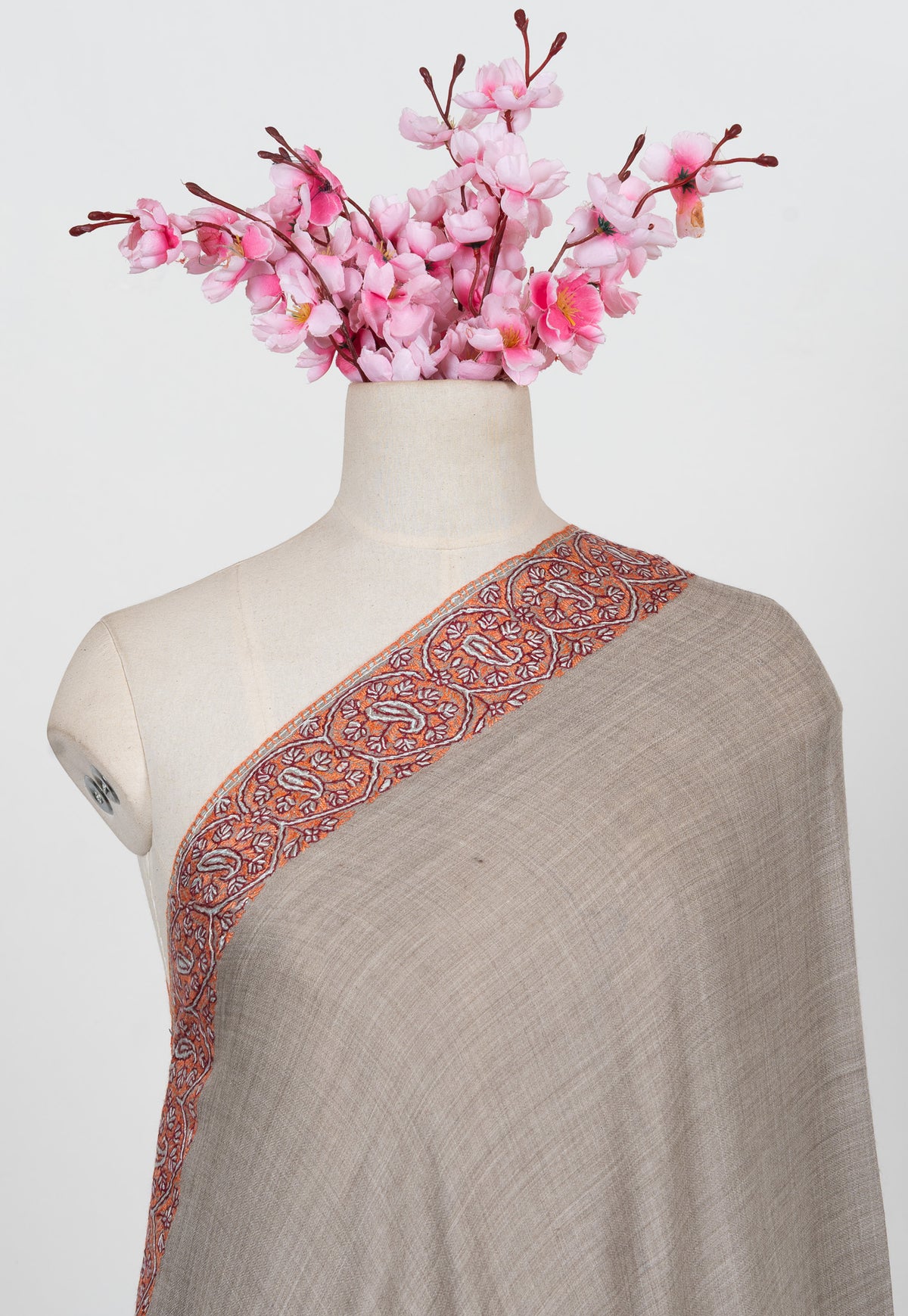 Ash Clay Heritage 2.5 Yards Sozni Hand Embroidered Shawl