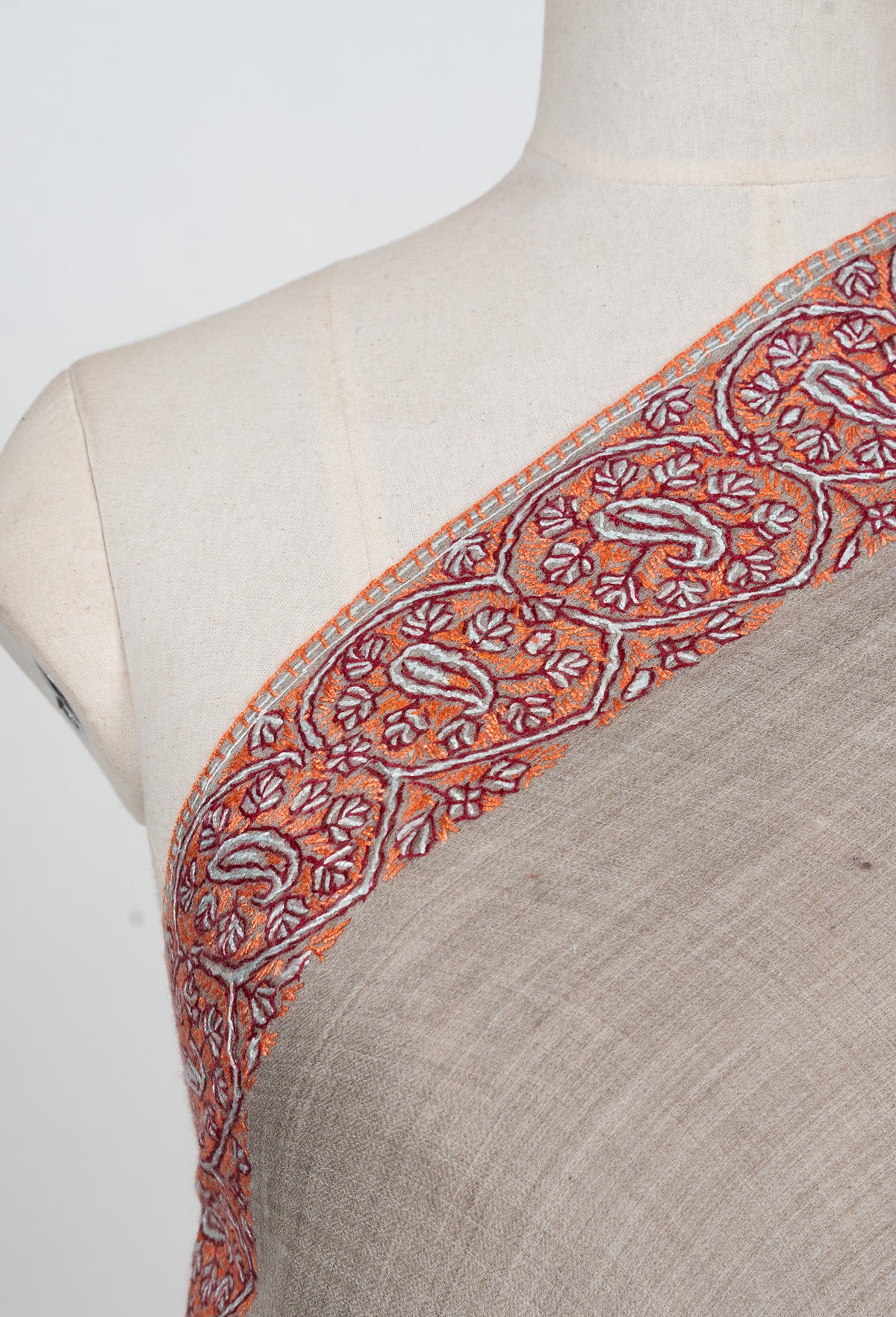 Ash Clay Heritage 2.5 Yards Sozni Hand Embroidered Shawl