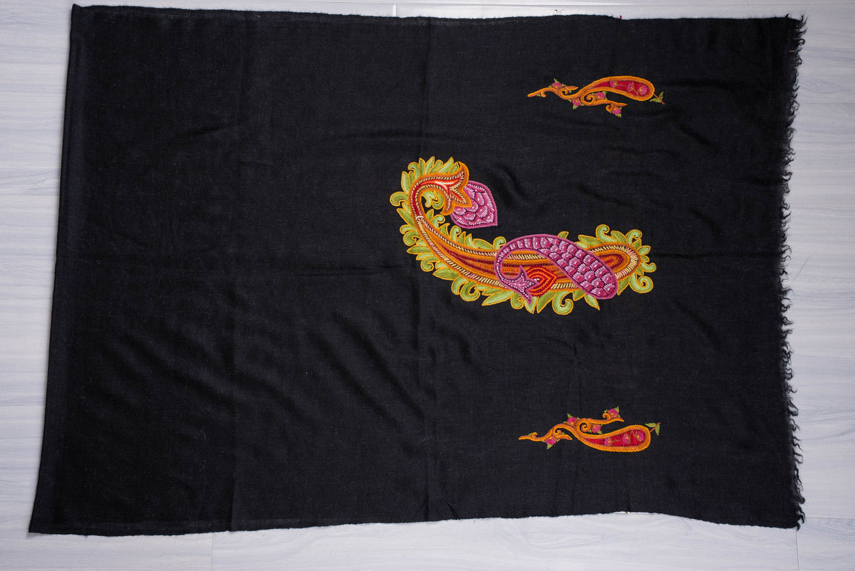 Pure Pashmina Aari Hand Embroidered Scarf with Artistic Paisley Motifs
