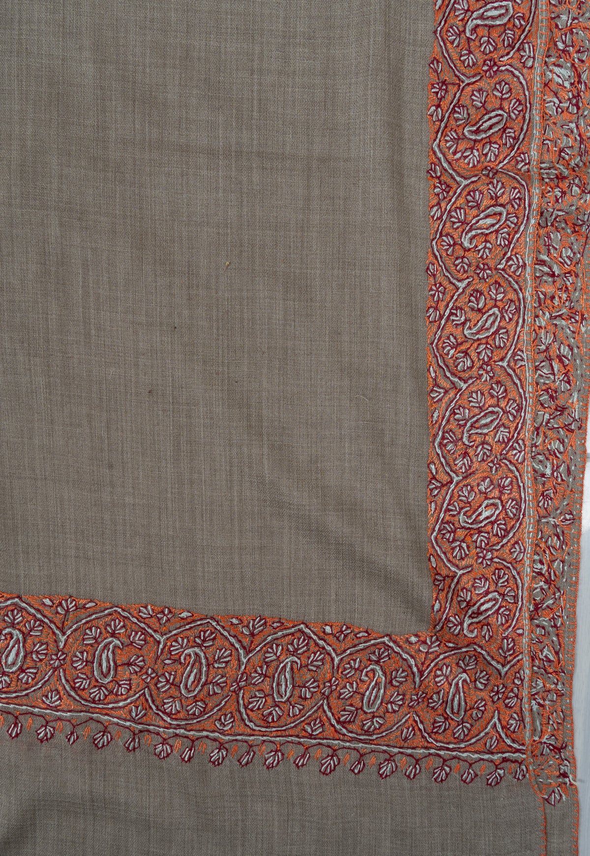 Ash Clay Heritage 2.5 Yards Sozni Hand Embroidered Shawl