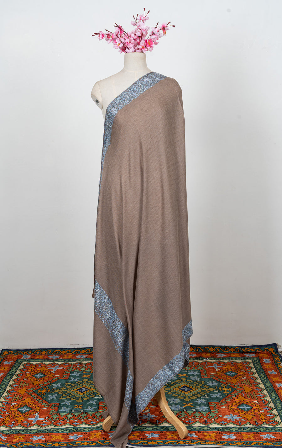 Mink Blue Whisper 2.5 Yards Sozni Hand Embroidered Shawl