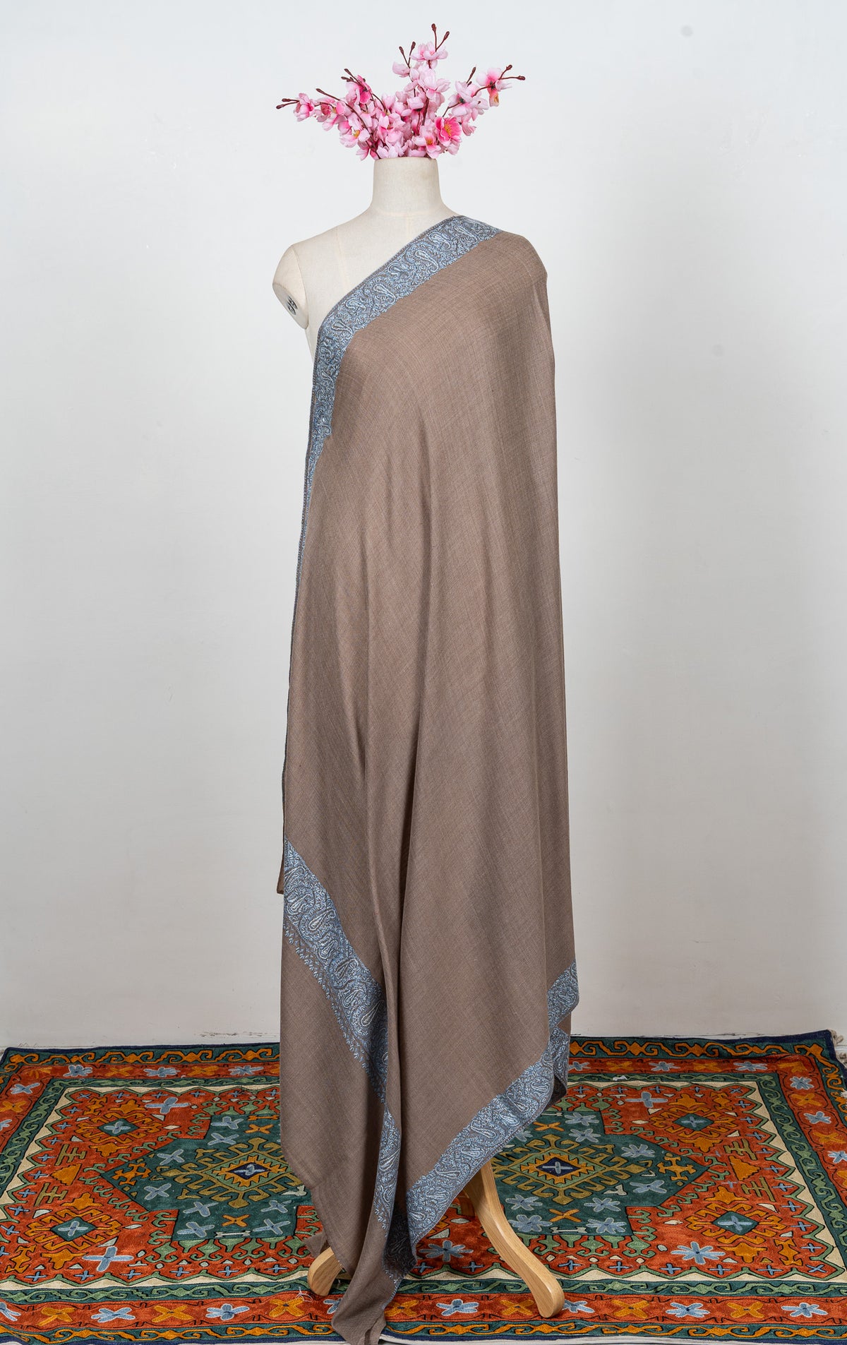 Mink Blue Whisper 2.5 Yards Sozni Hand Embroidered Shawl
