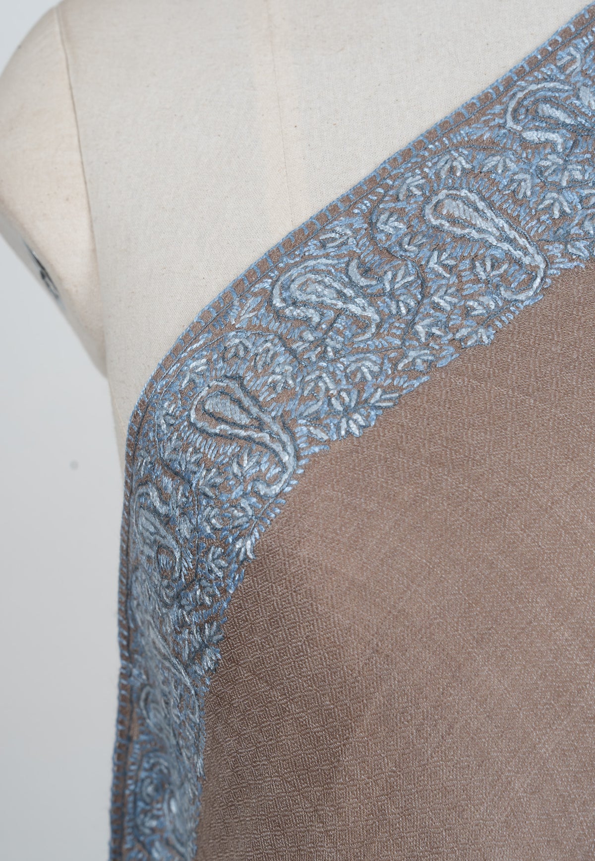 Mink Blue Whisper 2.5 Yards Sozni Hand Embroidered Shawl