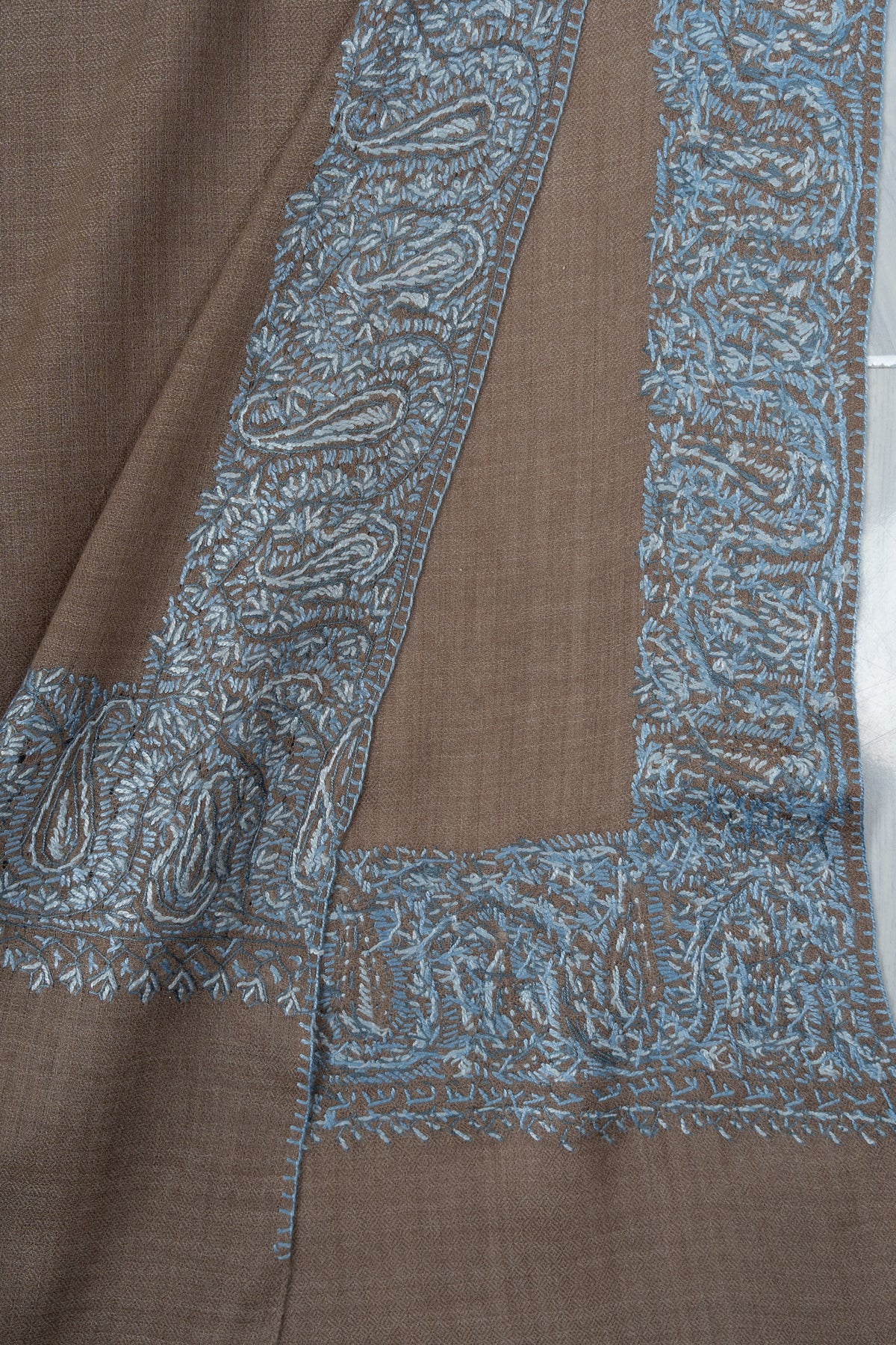 Mink Blue Whisper 2.5 Yards Sozni Hand Embroidered Shawl