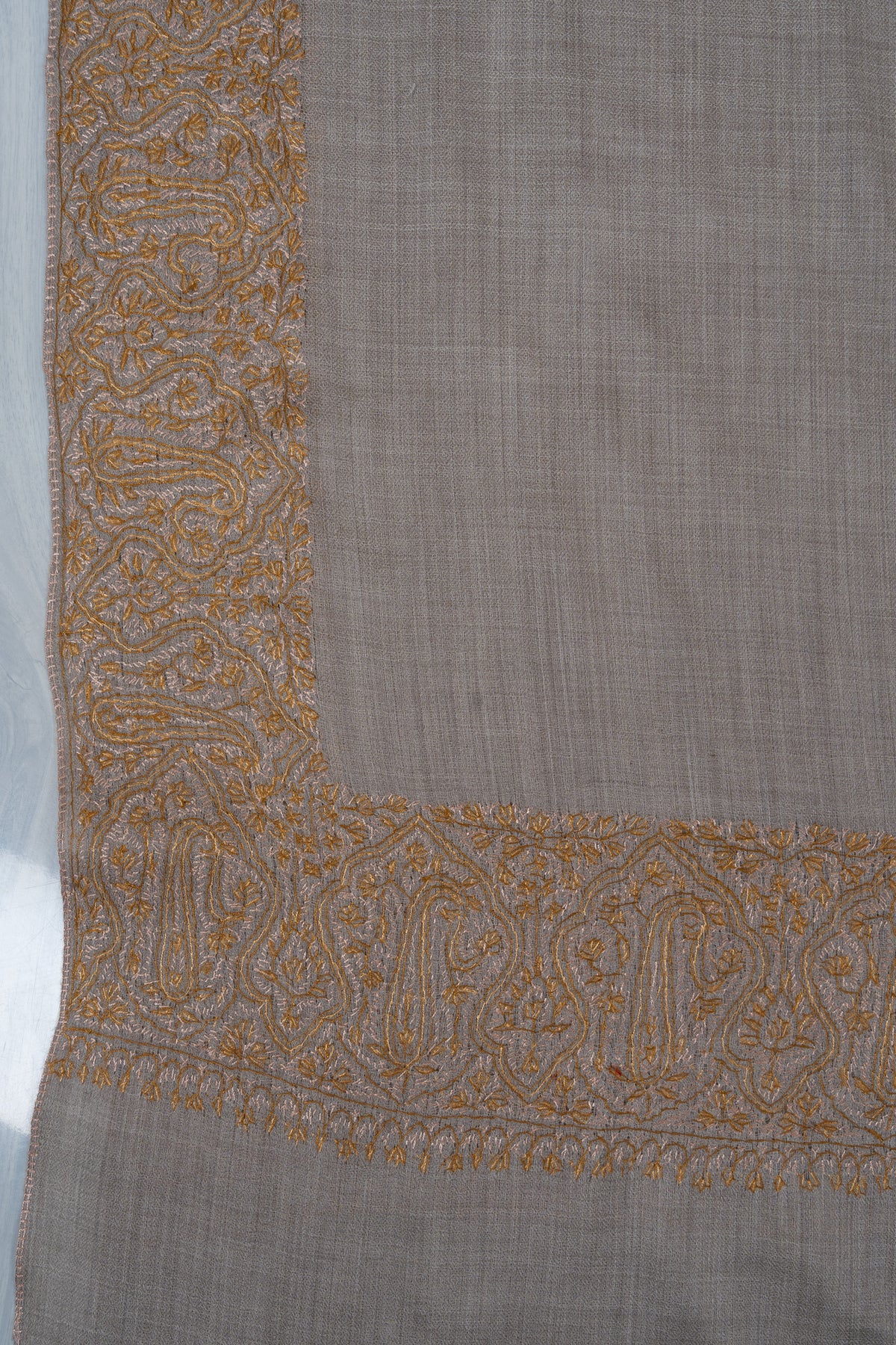 Ivory Sand Heirloom 2.5 Yards Sozni Hand Embroidered Shawl